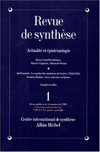 Imagen de archivo de Revue de Synthse, n1 Janvier-Mars 1998 - Actualit et pistmologie. a la venta por PAROLES