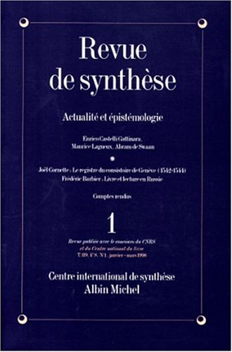 9782226100788: Revue de Synthse, numro 1, Janvier-Mars 1998 : Actualits pistmologiques