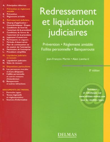 Imagen de archivo de Redressement et liquidation judiciaires : Prvention - Rglement amiable - Faillite personnelle - Banqueroute a la venta por medimops