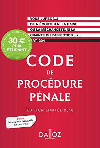 Stock image for Code de procdure pnale 2016. dition limite - 57e d. for sale by Ammareal