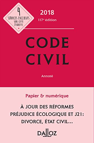 Imagen de archivo de Code civil 2018, annot - 117e d. a la venta por Ammareal