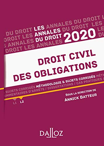 Imagen de archivo de Annales Droit civil des obligations 2020: Mthodologie & sujets corrigs a la venta por Ammareal