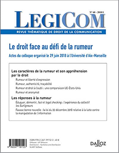 Beispielbild fr Legicom - N 60 2018/1 - Le droit face au dfi de la rumeur zum Verkauf von Gallix