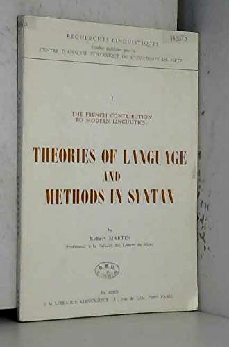 9782252018330: Theories of language and methods in syntax