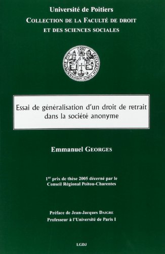 9782275026909: ESSAI DE GNRALISATION D'UN DROIT DE RETRAIT DANS LA SOCIT ANONYME