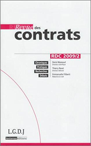 Beispielbild fr Revue des Contracts: RDC 2009/2. zum Verkauf von Yushodo Co., Ltd.