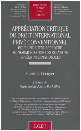 Beispielbild fr apprciation critique du droit international priv conventionnel: POUR UNE AUTRE APPROCHE DE L'HARMONISATION DES RELATIONS PRIVES INTERNATIONALES zum Verkauf von Buchpark