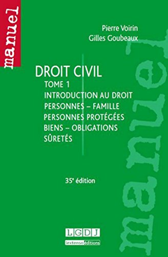Beispielbild fr Droit civil, tome 1 : Introduction au droit, personnes, famille, personnes protges, biens, obligat zum Verkauf von Ammareal