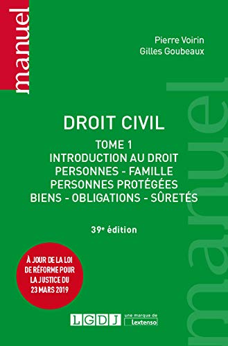 Stock image for Droit civil: Introduction au droit, personnes, famille, personnes protgs, biens, obligations, srets (2019) (Tome 1) for sale by Ammareal