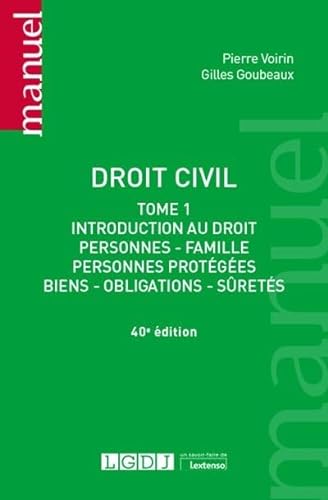 Beispielbild fr Droit civil: Introduction au droit, personnes, famille, personnes protges, biens, obligations, srets (2020) (Tome 1) zum Verkauf von Ammareal