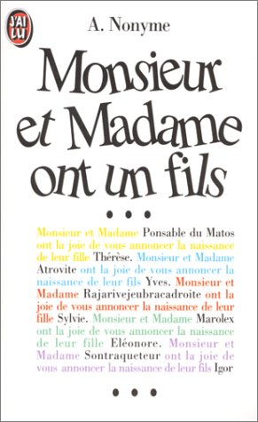 Beispielbild für Monsieur et Madame ont un fils zum Verkauf von medimops