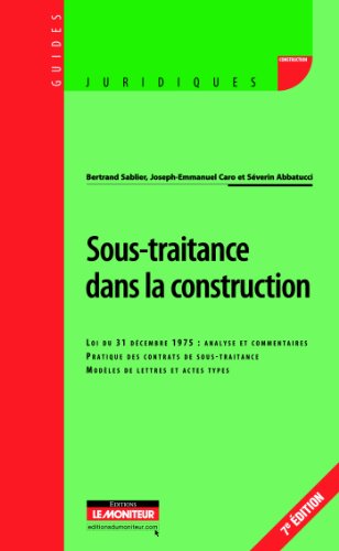 Beispielbild fr Sous-traitance Dans La Construction zum Verkauf von RECYCLIVRE