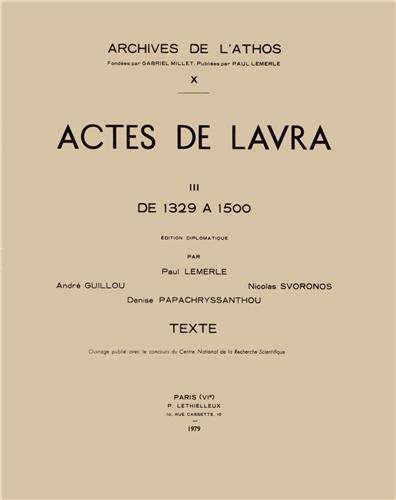 Beispielbild fr Actes de Lavra. III zum Verkauf von ISD LLC