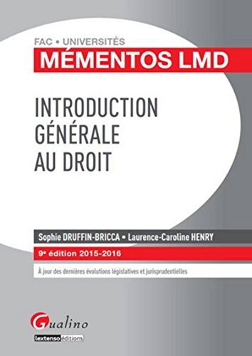 Stock image for Mmentos LMD - Introduction gnrale au droit 2015-2016, 9me Ed. for sale by Ammareal