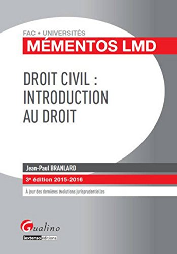 Beispielbild fr Droit Civil : Introduction Au Droit : 2015-2016 zum Verkauf von RECYCLIVRE