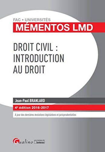 Beispielbild fr Mmentos LMD - Droit civil : Introduction au droit, 4me Ed. zum Verkauf von Ammareal