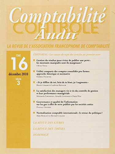 Beispielbild fr Revue Comptabilite Controle Audit Volume 16 Tome 3 zum Verkauf von Ammareal