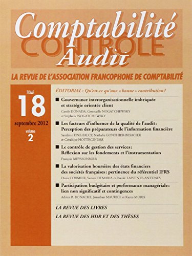 Beispielbild fr Revue Comptabilit Contrle Audit Volume 18 Tome 2 zum Verkauf von Ammareal