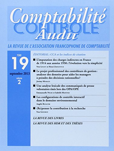 Beispielbild fr Revue Comptabilit, Contrle, Audit, Volume 19, Tome 2 zum Verkauf von Ammareal