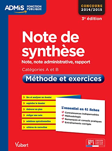 Beispielbild fr Note de synthse - Mthode et exercices - L'essentiel en 41 fiches - Catgories A et B - Concours 2014/2015 zum Verkauf von Ammareal