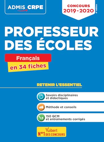 Stock image for Concours Professeur des coles - CRPE - Franais en 34 fiches: CRPE 2019-2020 for sale by Ammareal