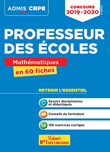 Stock image for Concours Professeur des coles - Mathmatiques en 60 fiches: CRPE 2019-2020 for sale by Ammareal