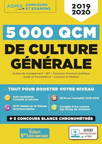 Stock image for 5000 QCM de culture gnrale + Actu en ligne mois par mois - Concours et examens 2019-2020 for sale by medimops