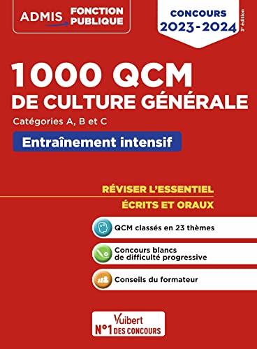 Imagen de archivo de 1000 QCM de culture gnrale: Concours de la fonction publique - Catgories A, B et C [Broch] Bellgo, Olivier; Hoffert, Mlanie et Prs, Rmi a la venta por BIBLIO-NET