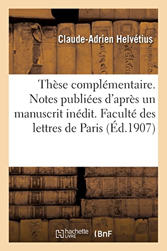 9782329755687: Thse complmentaire. Notes publies d'aprs un manuscrit indit (French Edition)