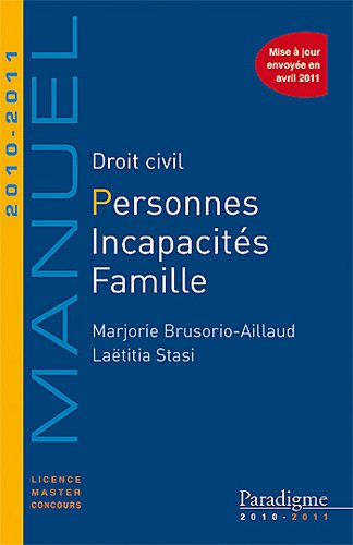 Beispielbild fr Droit civil personnes, incapacits, famille 2010/2011 zum Verkauf von Ammareal