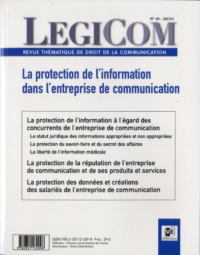 Beispielbild fr Lgicom N 49. La protection de l'information dans l'entreprise de communication Collectif zum Verkauf von BIBLIO-NET