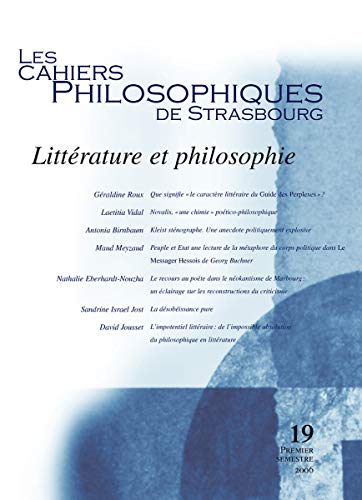 Imagen de archivo de Cahiers de Strasbourg, N. 19 Litterature et Philosophie a la venta por medimops