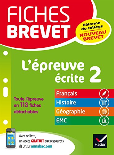 Stock image for Fiches brevet L'preuve crite 2: fiches de rvision en franais, histoire-gographie, EMC for sale by Ammareal