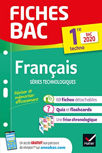 9782401054684: Fiches bac Franais 1re technologique Bac 2020: inclus oeuvres au programme 2019-2020