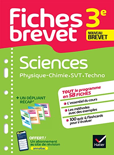 Stock image for Fiches brevet Sciences 3e - Physique-Chimie, SVT, Technologie Brevet 2024: fiches de rvision & quiz for sale by Buchpark