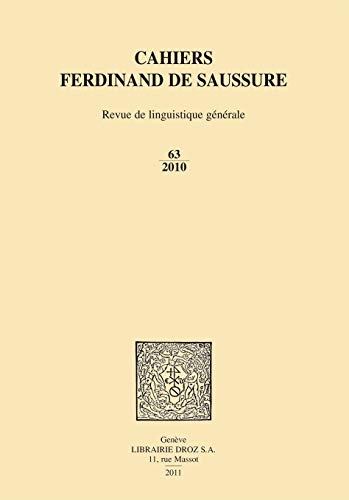 Cahiers Ferdinand de Saussure (9782600015257) by Daniele Gambarara