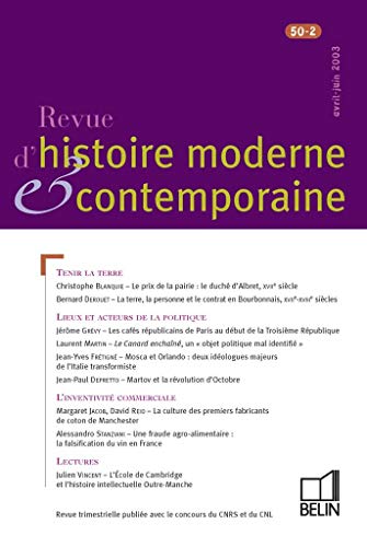 Imagen de archivo de Revue d'histoire moderne et contemporaine - tome 50 - n2, avril-juin 2003. a la venta por PAROLES