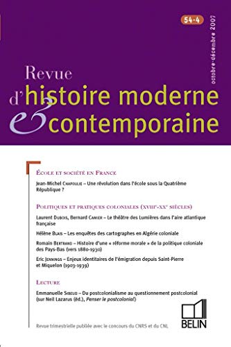 Imagen de archivo de Revue d'histoire moderne et contemporaine - tome 54 -n4, octobre-dcembre 2007. a la venta por PAROLES