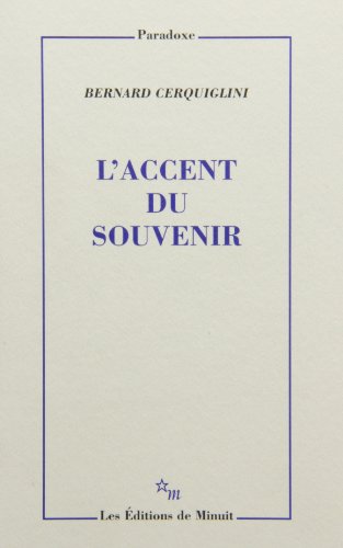 Beispielbild fr L'Accent du souvenir zum Verkauf von medimops
