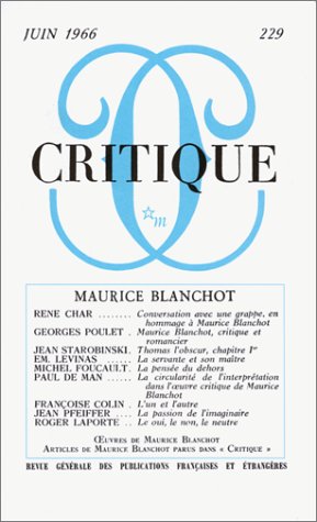 Critique 229 Maurice Blanchot (9782707316172) by Blanchot, Maurice
