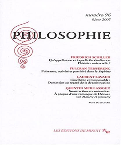 Imagen de archivo de Philosophie, N 96, Hiver 2007 : a la venta por Revaluation Books