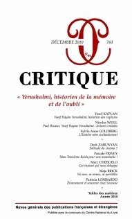 Stock image for Critique, N 763, Dcembre 201 : Yerushalmi, historien de la mmoire et de l'oubli for sale by Revaluation Books