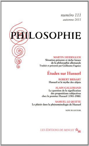 Imagen de archivo de Philosophie, N 111, Automne 2011 : Etudes sur Husserl a la venta por Revaluation Books