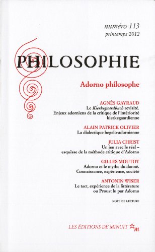 Stock image for Philosophie, N 113, Printemps 20 : Adorno philosophe for sale by Revaluation Books