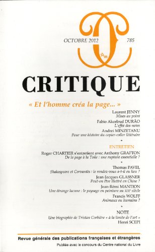 Imagen de archivo de Critique, N 785. Et L'homme Cra La Page. a la venta por RECYCLIVRE