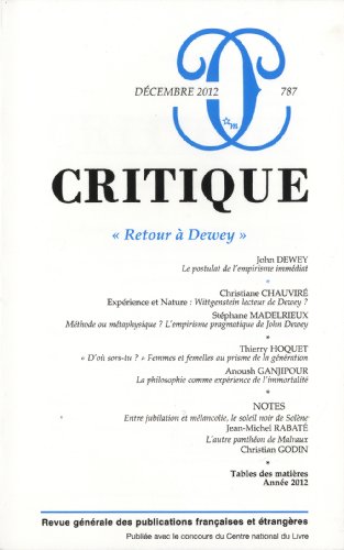Beispielbild fr Critique, N 787, Dcembre 201 : Retour  Dewey zum Verkauf von medimops