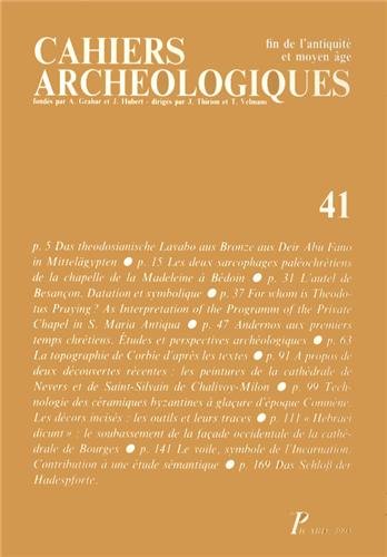 9782708404434: Fin de l'Antiquit et Moyen-ge. Cahiers archologiques, numro 41