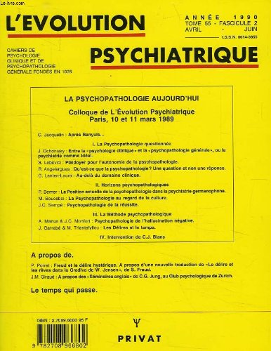 9782708966802: L'evolution psychiatrique, tome 55, fasc. 2, avril-juin, 1990