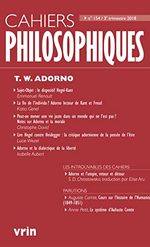 9782711660056: Theodor W. Adorno (Cahiers Philosophiques, N. 154 3/2018)