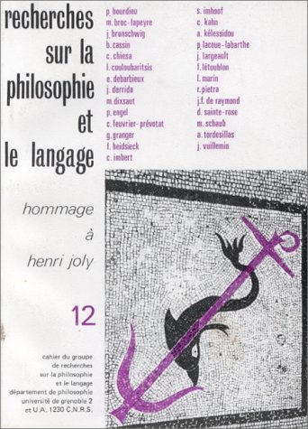 Beispielbild fr Recherches sur la philosophie et le langage XII Hommage zum Verkauf von ISD LLC